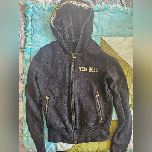 Vero Moda Black Hoodie with Gold Accents - Picture 1 of 10